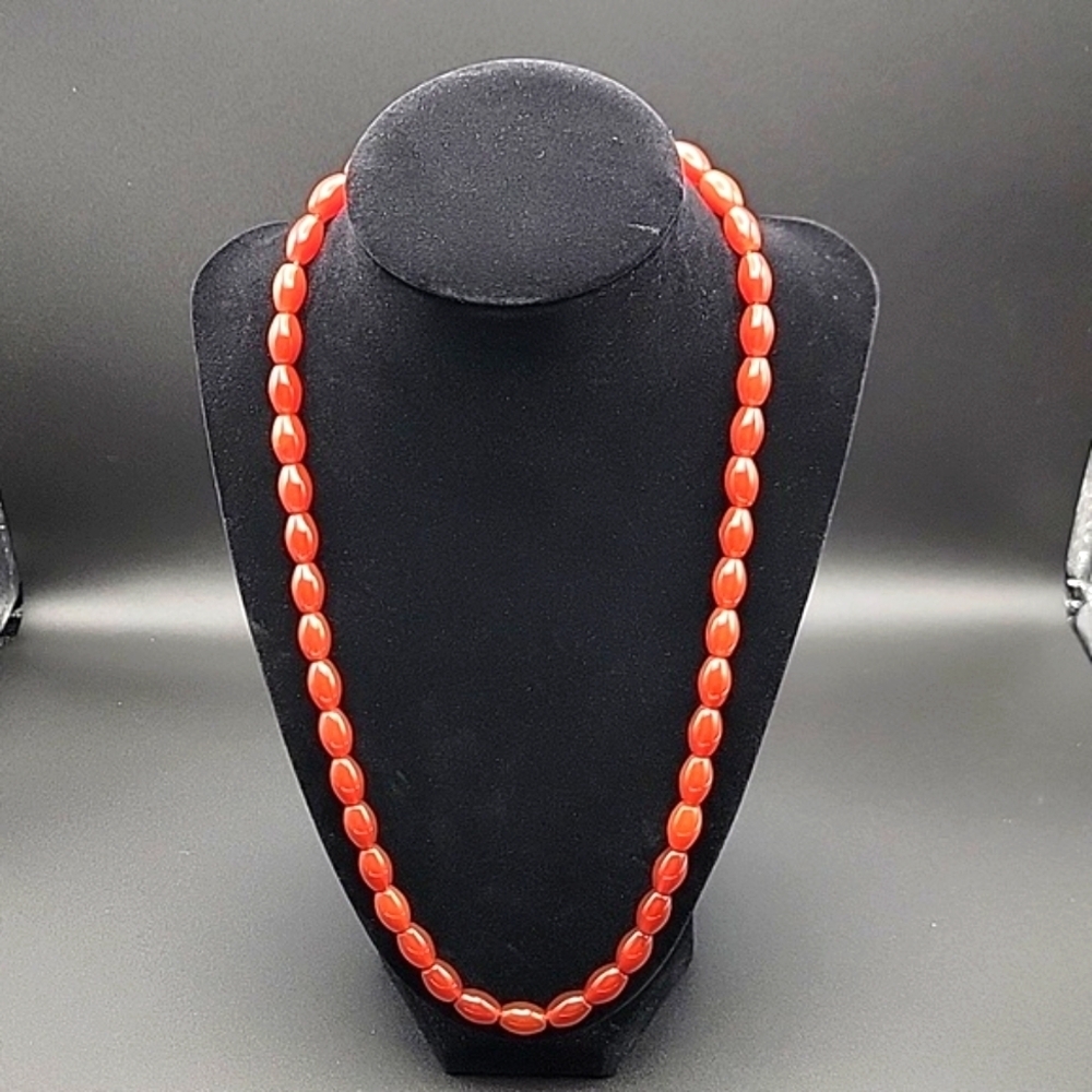 242.00 Cts Red Onyx Oblong Beaded Natural Gemstone 20" Necklace Beads